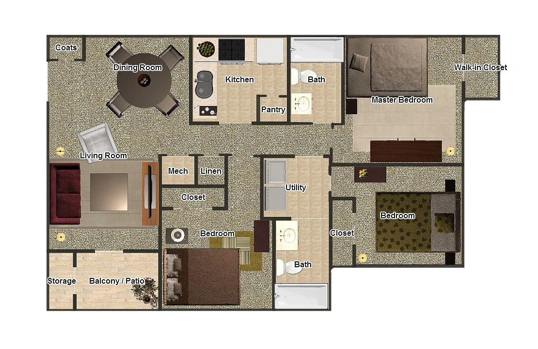 Floor plan Three Bedroom Two Bathroom