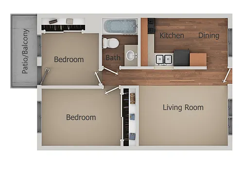 Floor plan 2 Bedroom 1 Bath