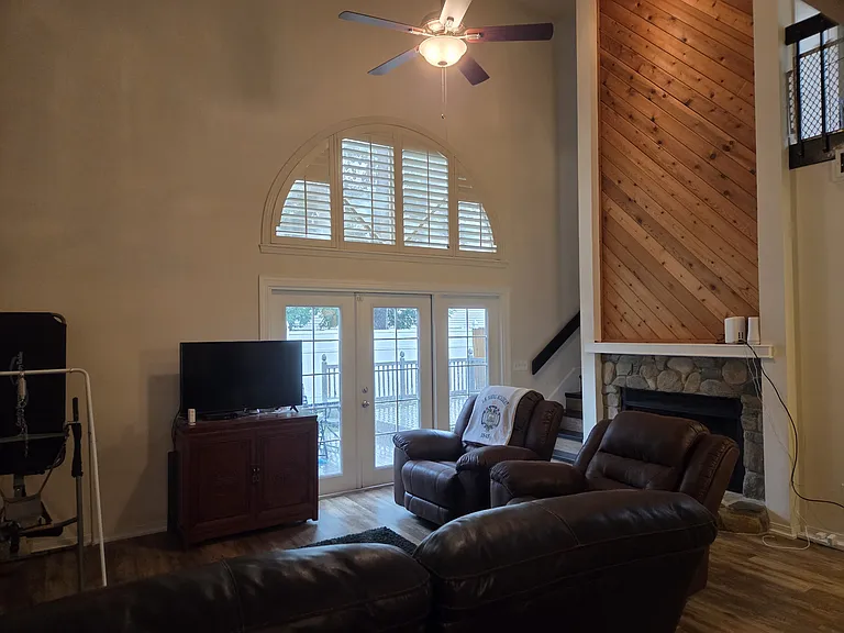 Living room facing back door