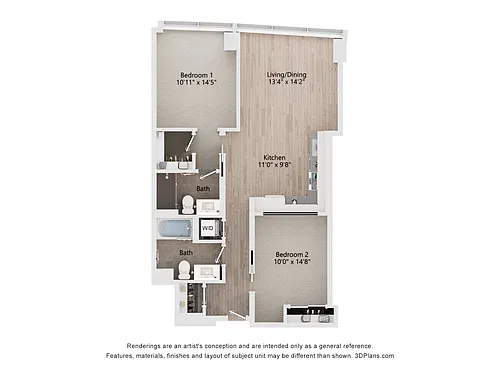 Floor plan Two Bedroom Deluxe with furniture