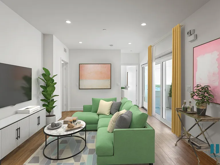 Living Room with Recessed Lighting, Vinyl Flooring, and Spacious Patio