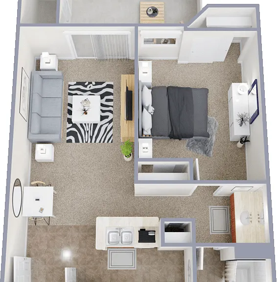 1 Bed 1 Bath Floorplan Diagram