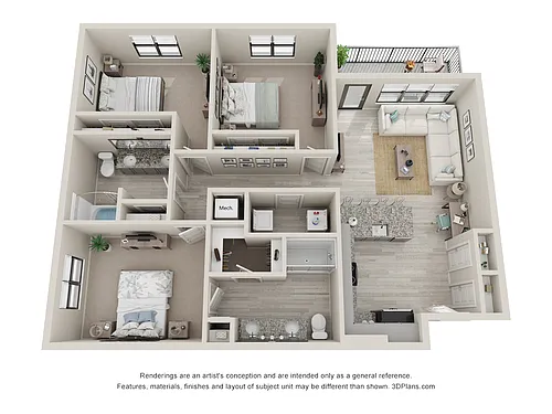 Floor plan C1 - 3 Bedroom, 2 Bathroom