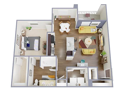 Floor plan 1 Bed, 1 Bath D (80% Income Restricted)