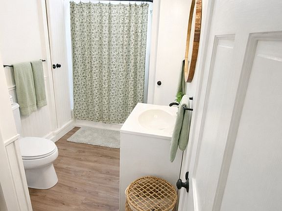 Bathroom. Stackable laundry hookups in bathroom closet