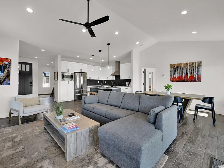 Living room, dining room, and kitchen