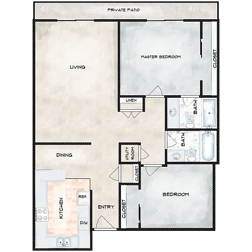 Floor plan 2 Bed 2 Bath B
