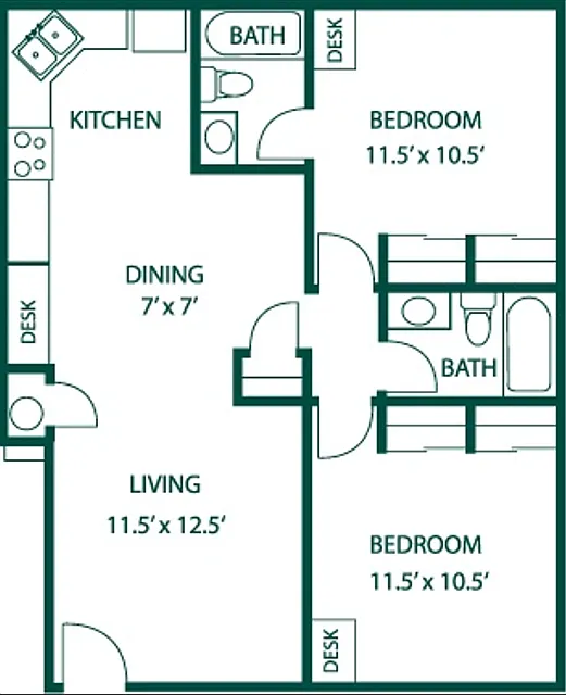 Floor plan 2 Bedroom 2 Bath