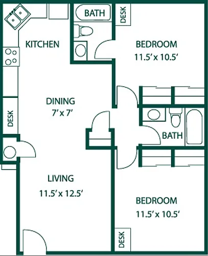 Floor plan 2 Bedroom 2 Bath