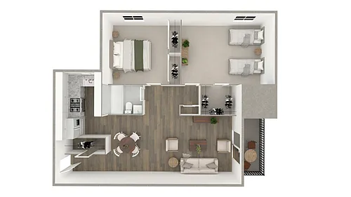 Floor plan Two Bedroom, One Bath - A (Renovated)
