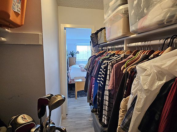 View from inside of the bedroom, walk-in closet.