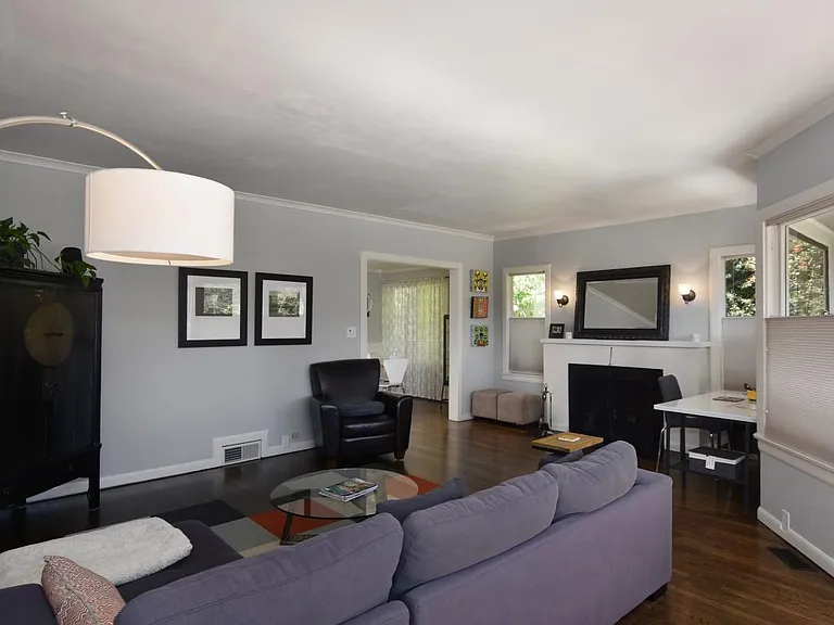 Large living room with gas fireplace