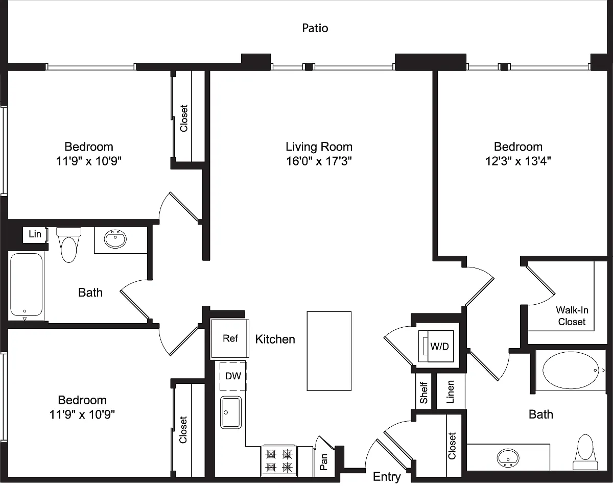 Floor plan Three Bed C1 B with Patio
