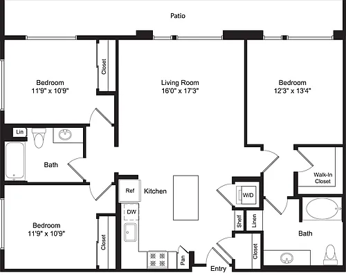 Floor plan Three Bed C1 B with Patio