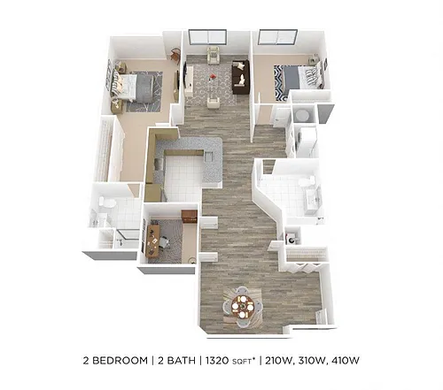 Floor plan Two Bedroom 2 Bath w/ Den- 1320 sqft