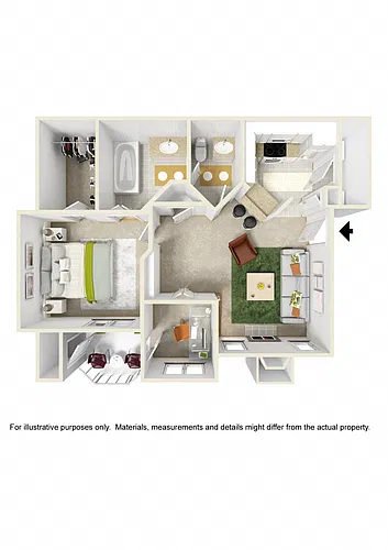 Floor plan 1Bedroom/1Bath w/ Study