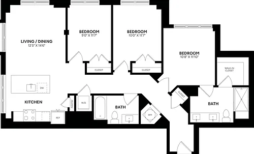 Floor plan 3 Bed/ 2 Bath-E02P