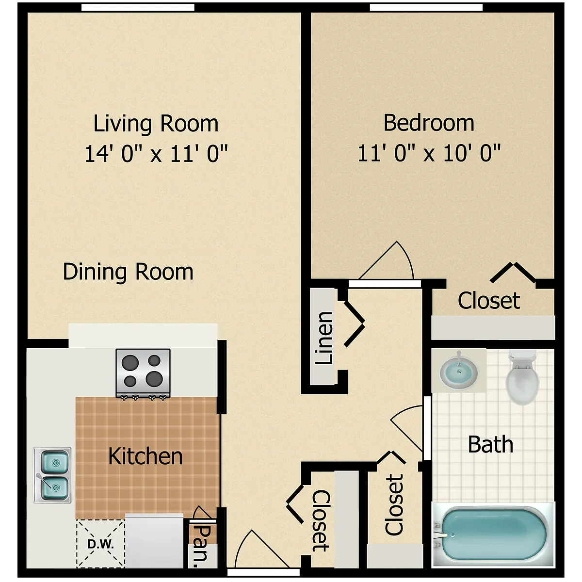 Floor plan 1 Bedroom 1 Bath