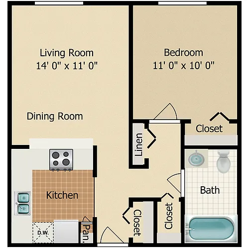 Floor plan 1 Bedroom 1 Bath