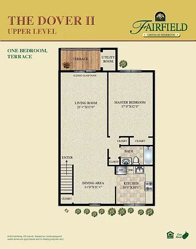 Floor plan 1BR 1BTH DOVER II UPPER