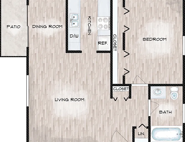 1 Bed 1 Bath AF Floorplan Diagram