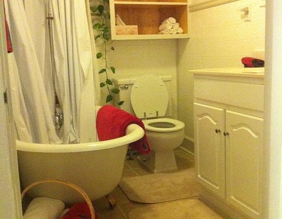 Claw foot cast iron bath tub.