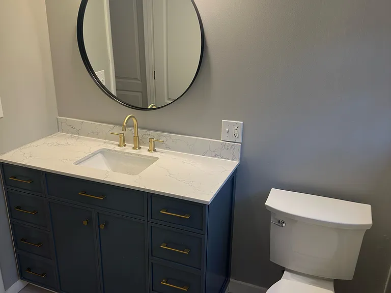Full bathroom on second floor, recently renovated. Not shown: shower and bathtub, deep linen closet.