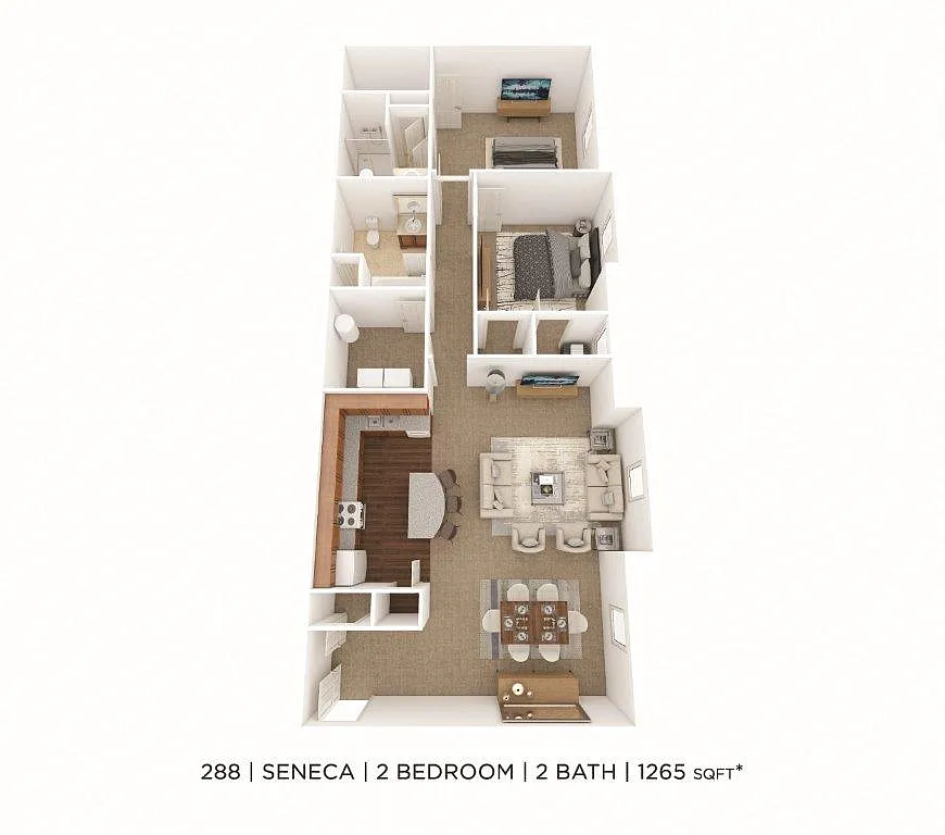 Floor plan Two Bedroom 2 Bath-1265 sqft