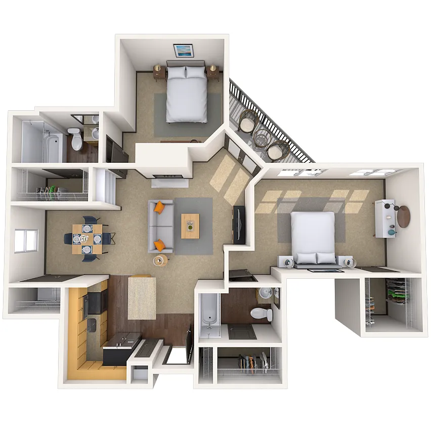 Floor plan Traditional 2x2 874-1049 SF