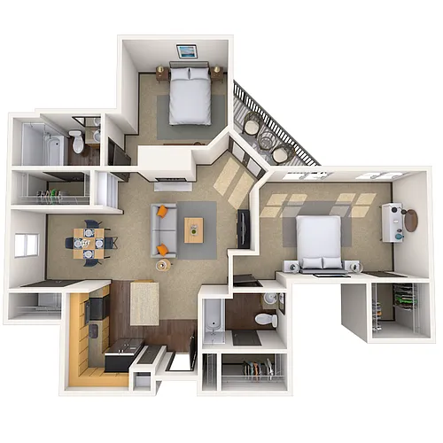 Floor plan Traditional 2x2 874-1049 SF