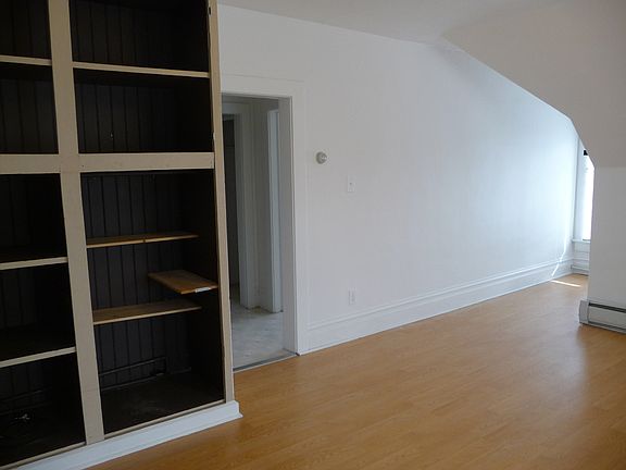 Living room with built in shelves