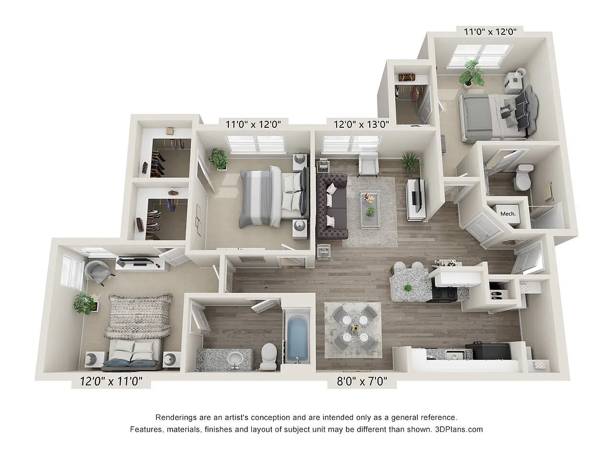 Floor plan 3 Bedroom 2 Bath