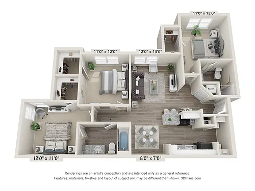 Floor plan 3 Bedroom 2 Bath
