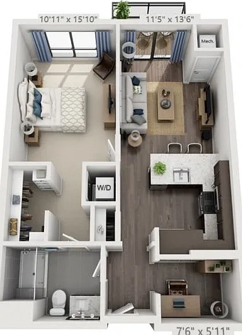Floor plans are artist's rendering. All dimensions are approximate. Actual product and specifications may vary in dimension or detail. Not all features are available in every apartment. Prices and availability are subject to change. Floor plans are artist