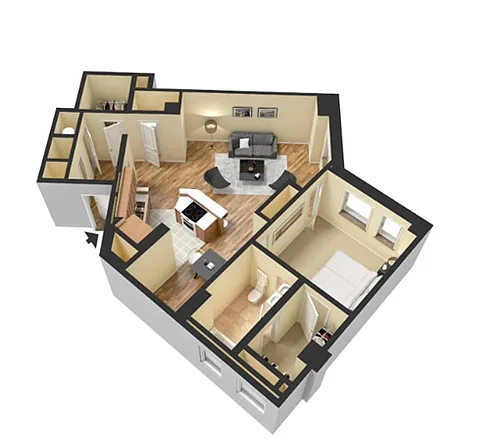 Floor plan 1 Bed and Half Bath