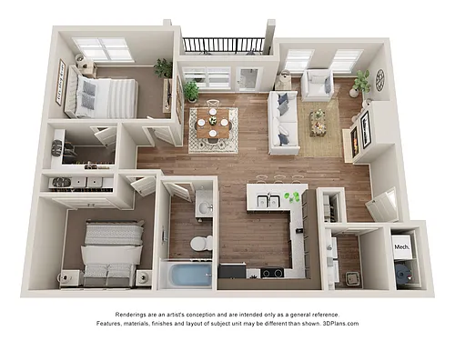 Floor plan 1x1 w/ Den 3rd flr