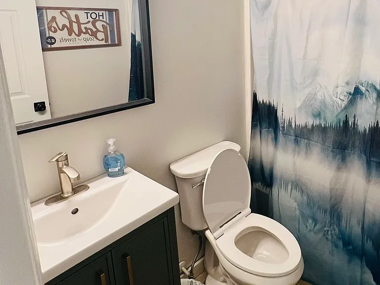 Downstairs bathroom with bathtub