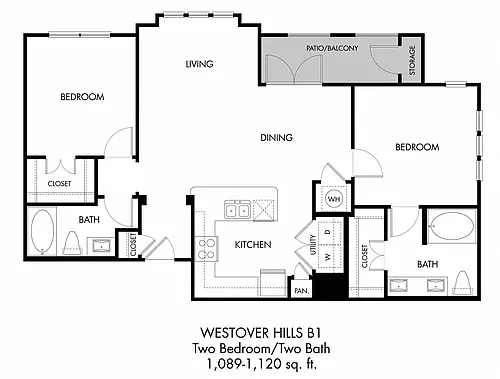 Floor plan 2BR 2BA (1120 SF)