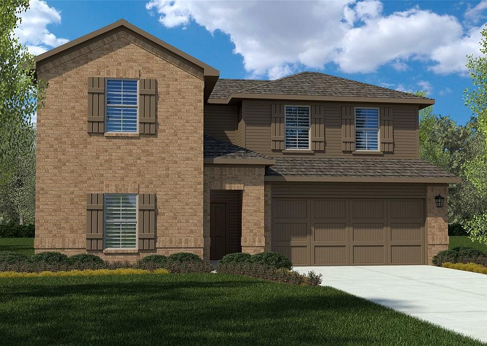 D.R. Horton's Ozark floorplan, elevation A. All Photos shown here may not depict the specified home and features and are included for illustration purposes only. Elevations, exterior/ interior colors, options, available upgrades, and standard features will vary in each community and may change without notice. May include options, elevations, and upgrades (such as patio covers, front porches, stone options, and lot premiums) that require an additional charge. Landscaping and furnishings are dÃ©cor items and are not included in purchase price. Call sales agent for more details.