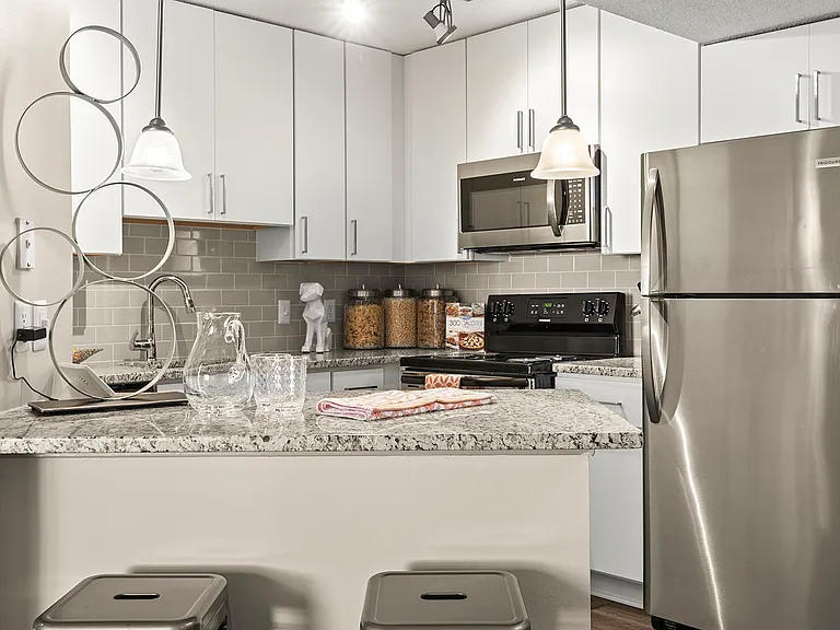 Modern kitchen with sleek finishes and stainless steel appliances