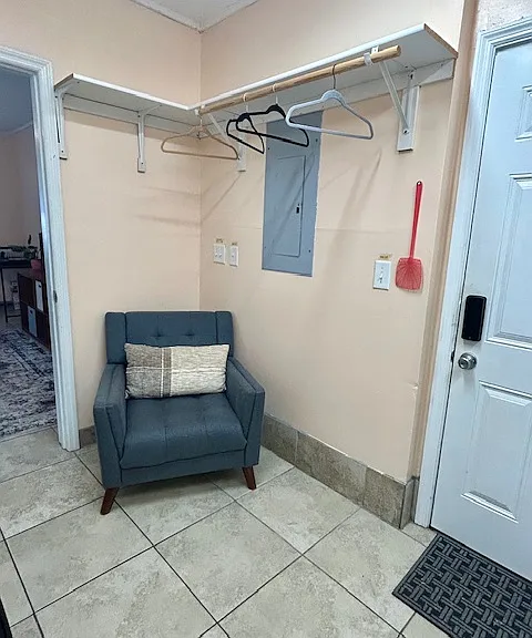 Seating and storage in laundry room