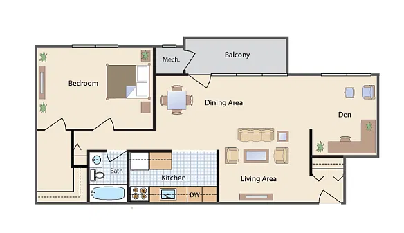 Floor plan One Bedroom With Den