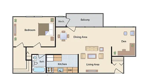 Floor plan One Bedroom With Den
