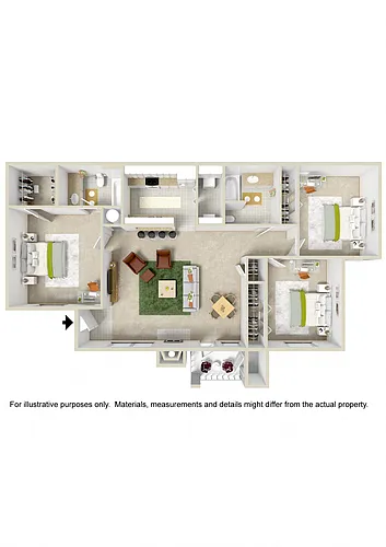 Floor plan 3 Bed 2 Bath - Wood Floors