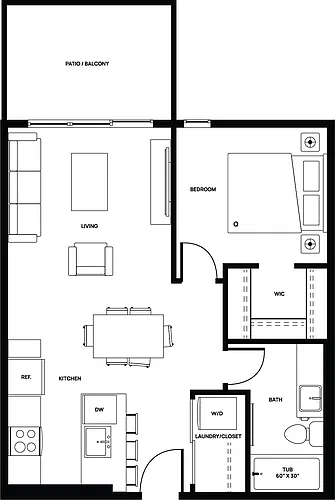 Floor plan 1 bed 1bath 1 Bed 1 Bath 4