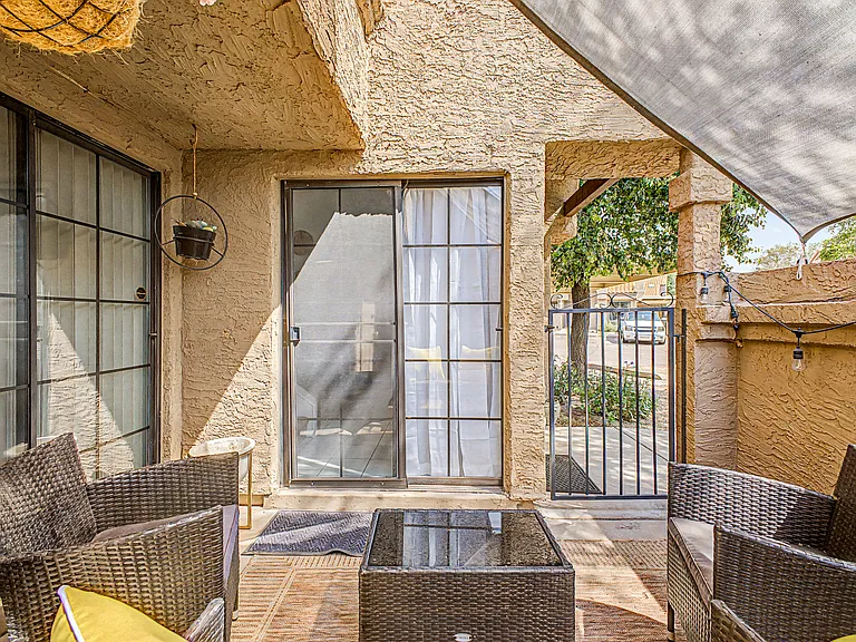 The private patio has a removable canopy so you can relax in soft shade, or full sun.