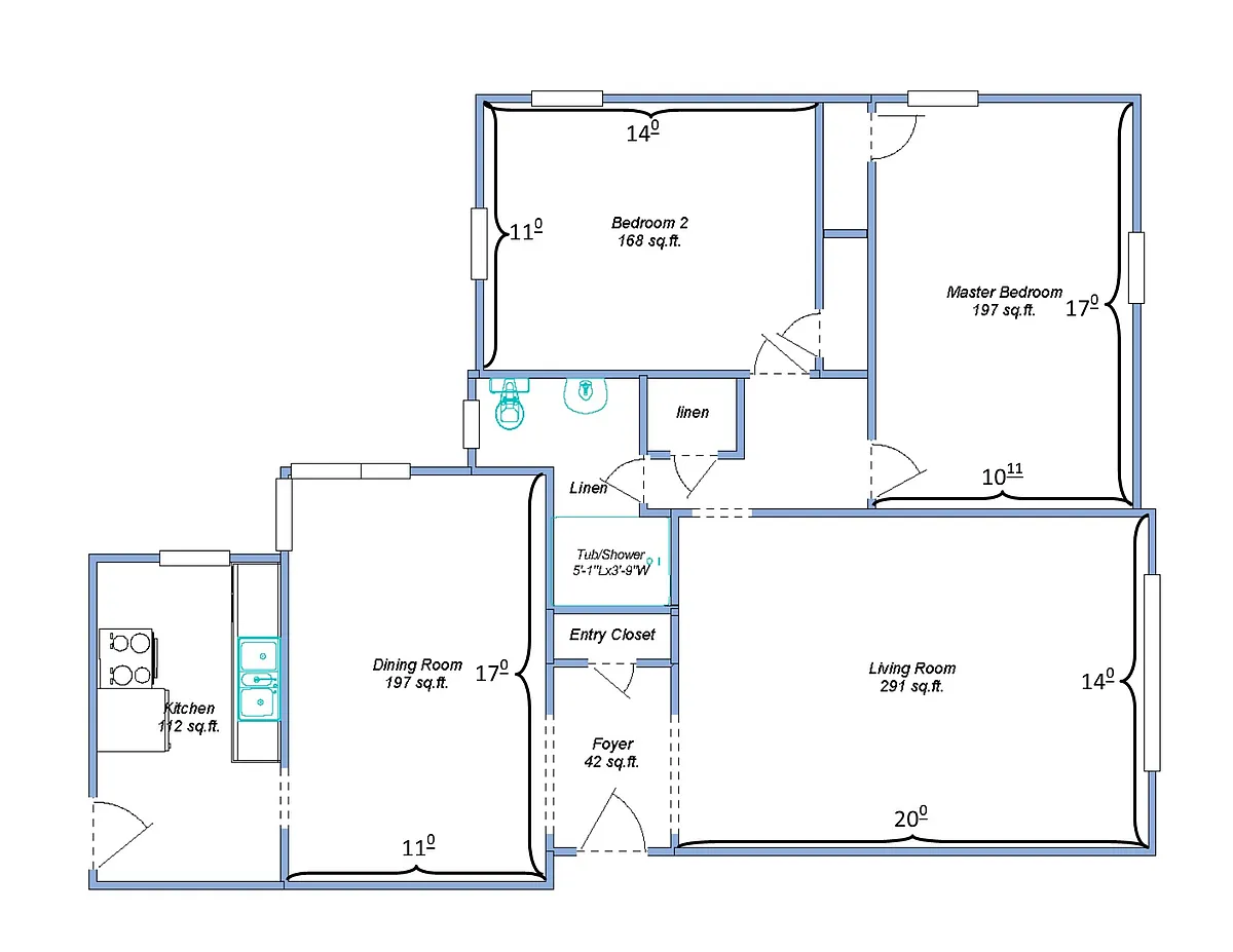 Floor plan West-Lee 2 bedroom