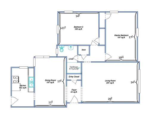 Floor plan West-Lee 2 bedroom