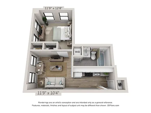 Floor plan 1-Bedroom 1-Bathroom | 523