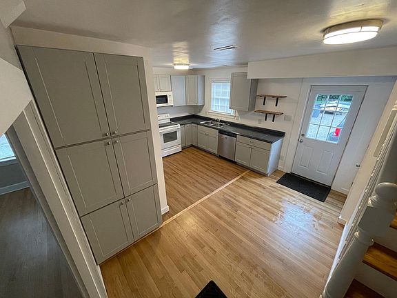View of kitchen from stairwell